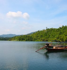 a dugout boat on the river